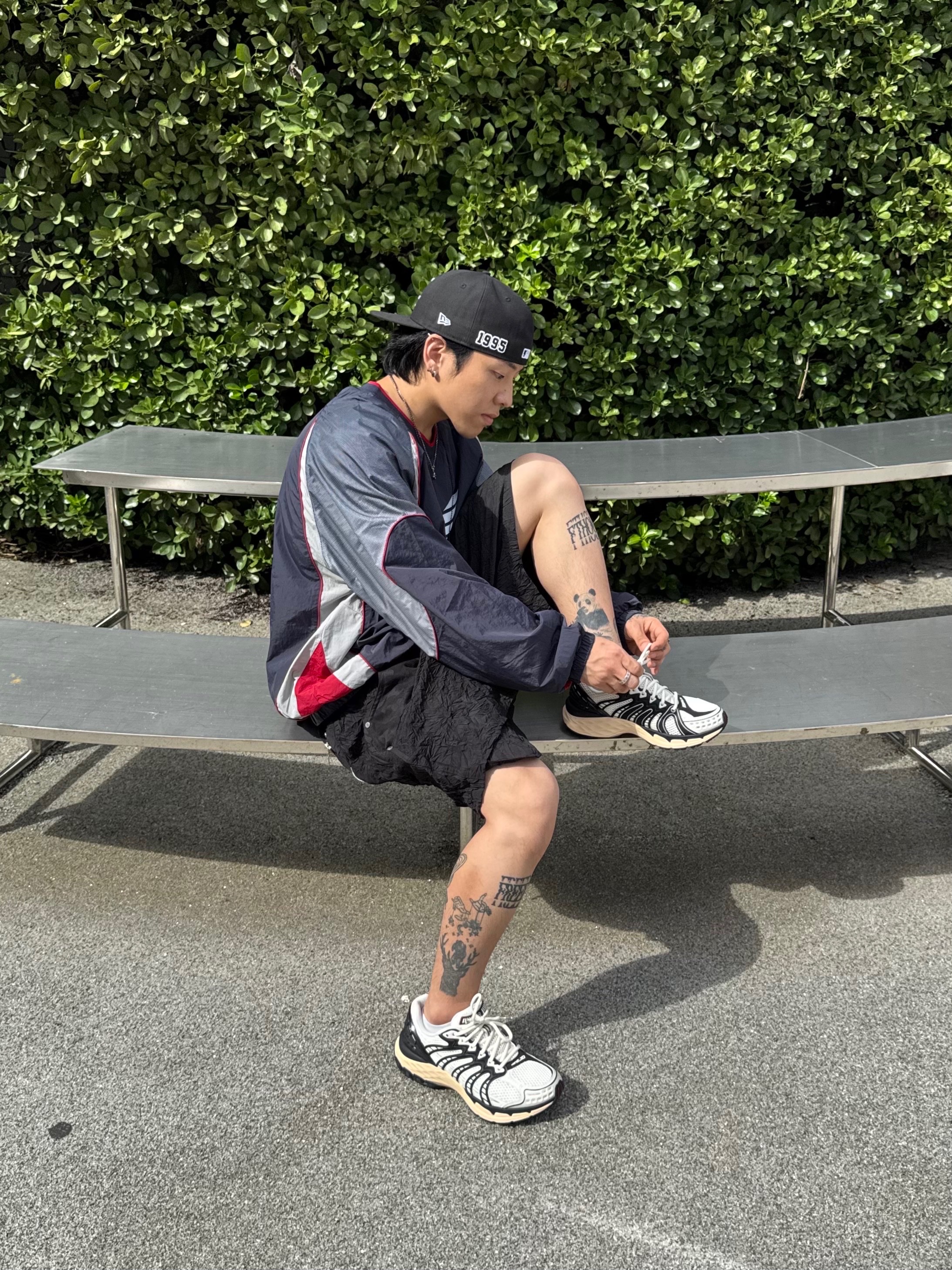 Honda Speed Track Nylon Long Sleeve Navy, Wapworks Crease Baggy Shorts 착용 스타일 - 2