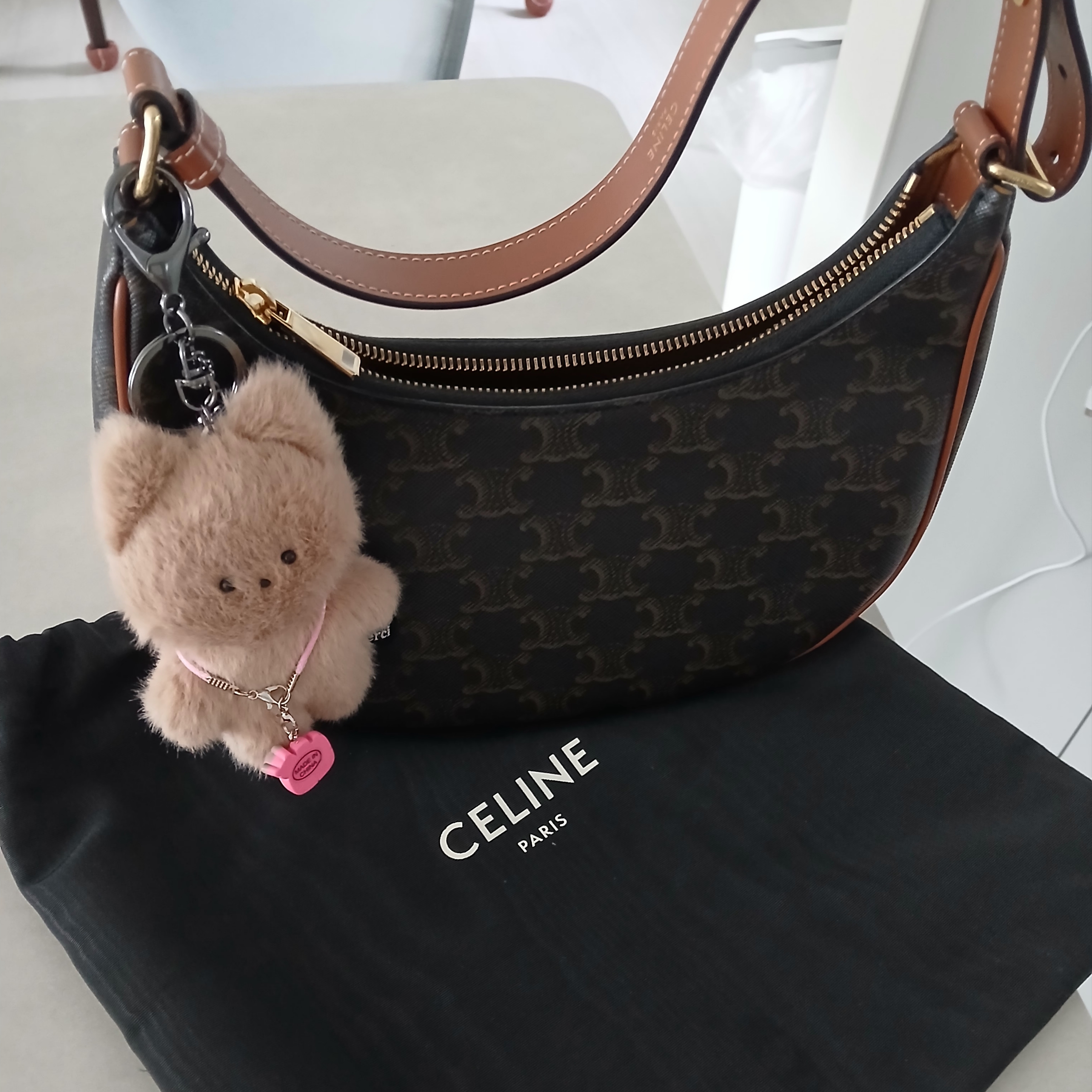 Celine Ava Bag in Triomphe Canvas and Calfskin Tan 착용 스타일