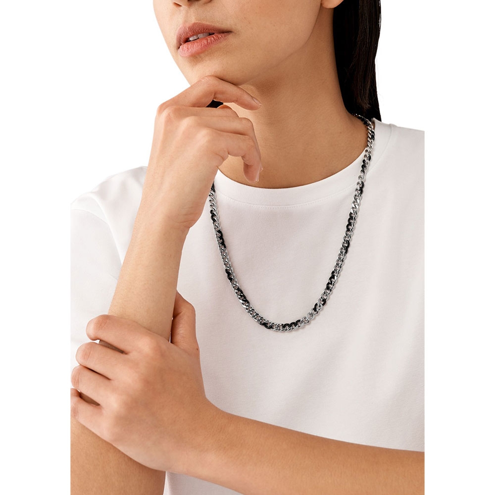 Diesel Dx1499 Two-Tone Stainless Steel Chain Necklace Black 착용 스타일 - 2