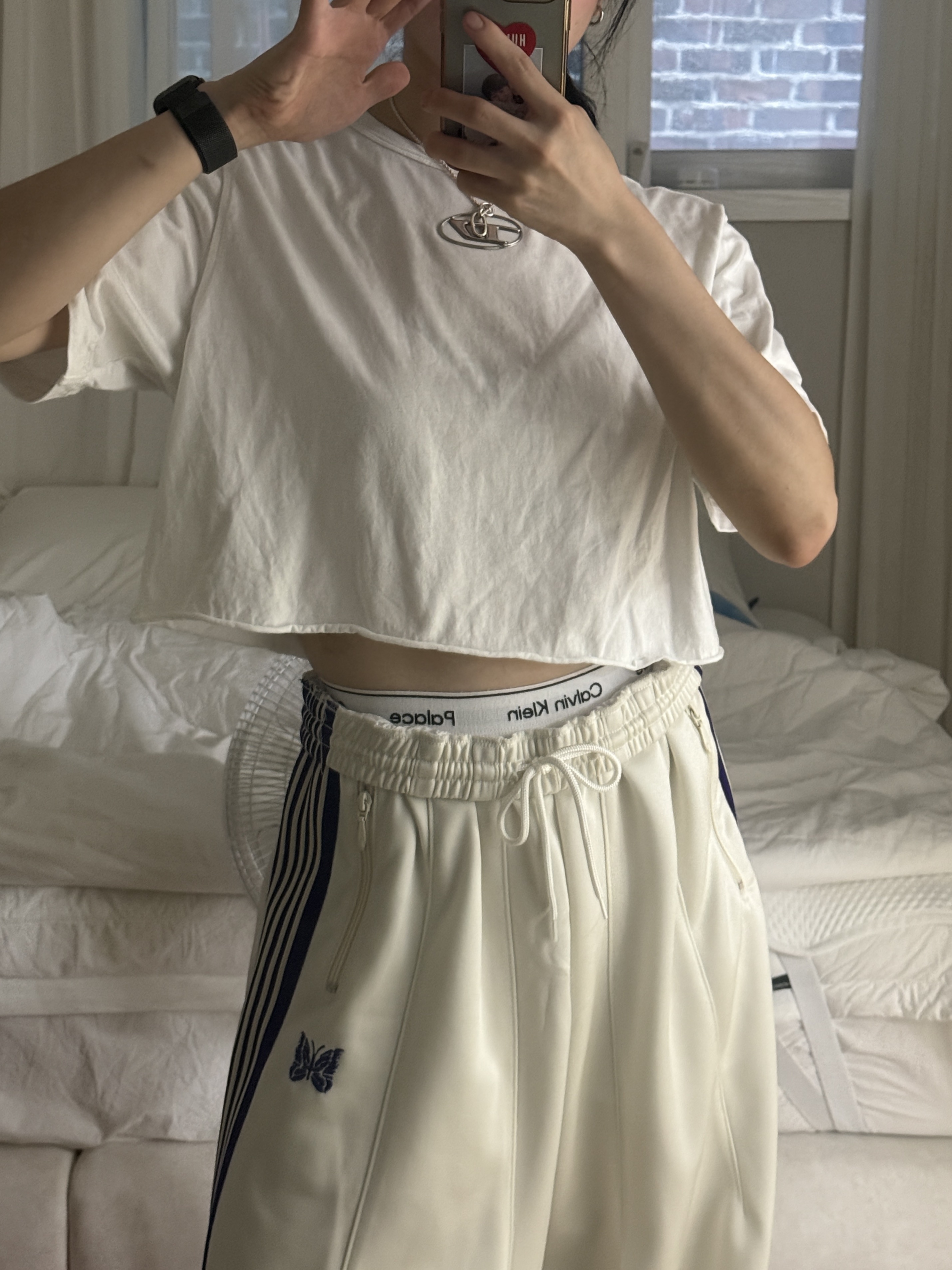 Needles H.D. Track Pants Poly Smooth White Purple, Diesel T-Adjust-Od T-shirt with Metallic Oval D White 착용 스타일