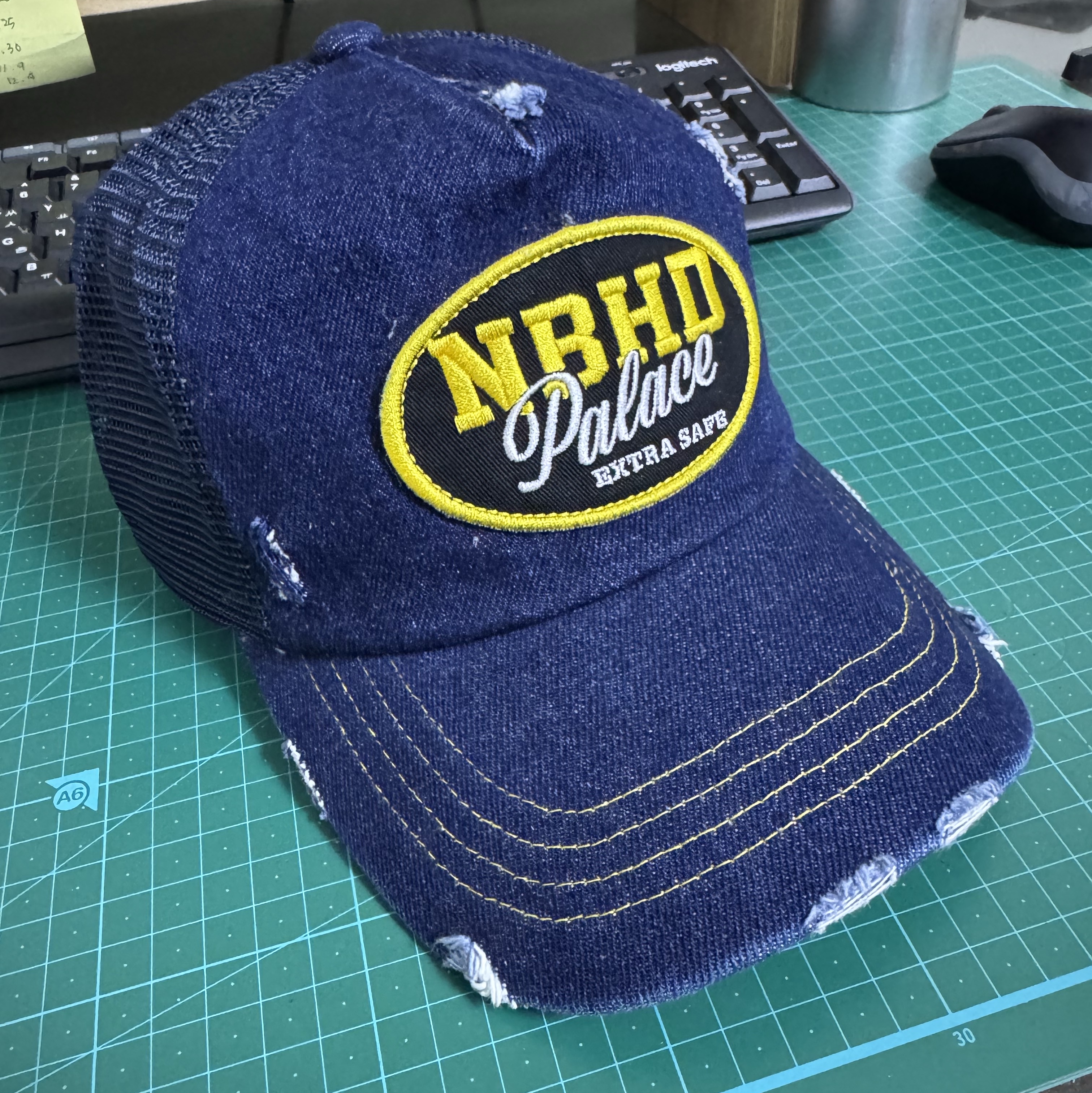 Palace x Neighborhood Mesh Trucker Blue Denim - 25FW 착용 스타일