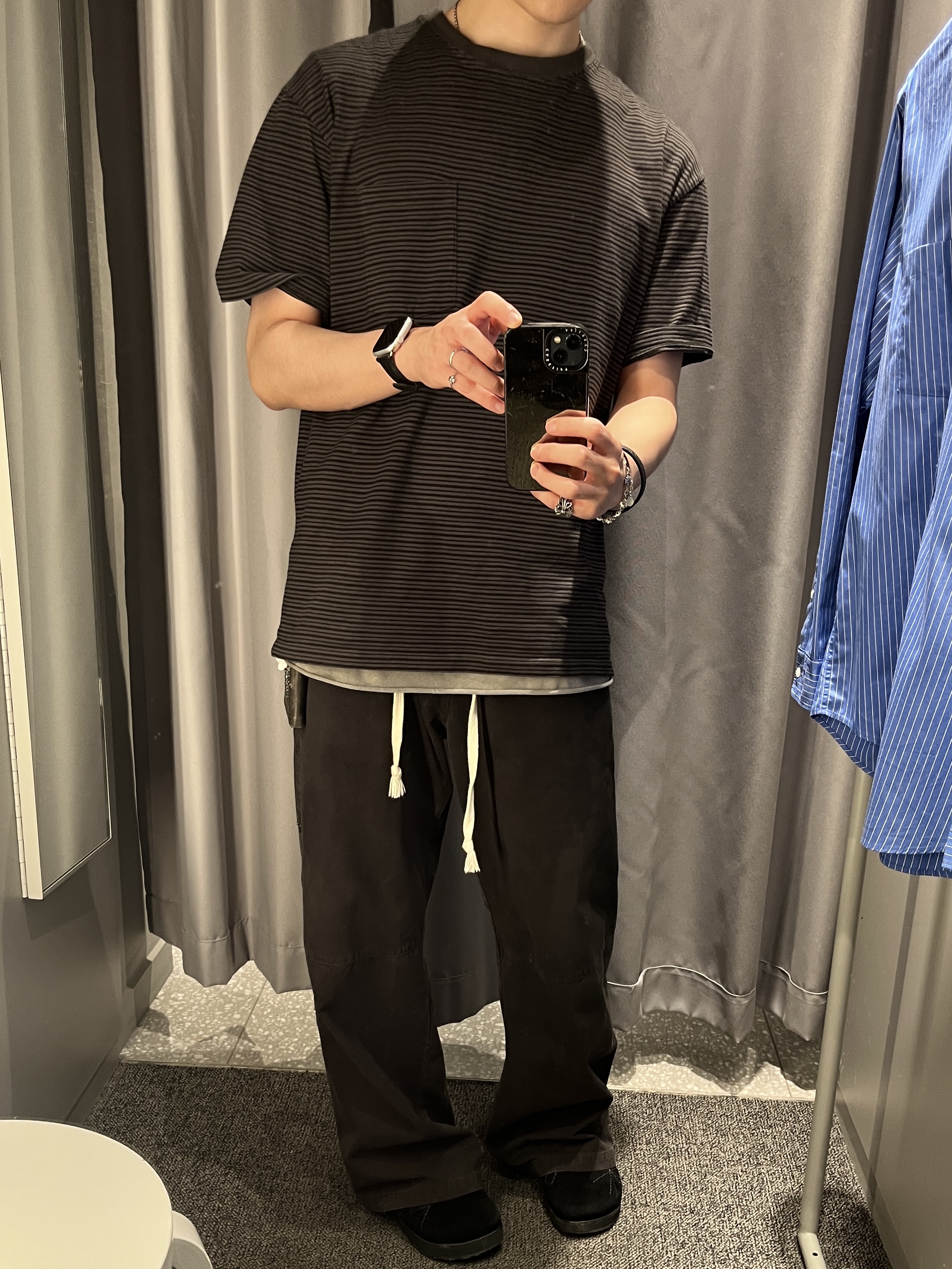 Polyteru Human Index Human Sleeveless Gray Beige, Polyteru Human Index Human Striped Pocket 1/2 T-Shirt Charcoal 착용 스타일