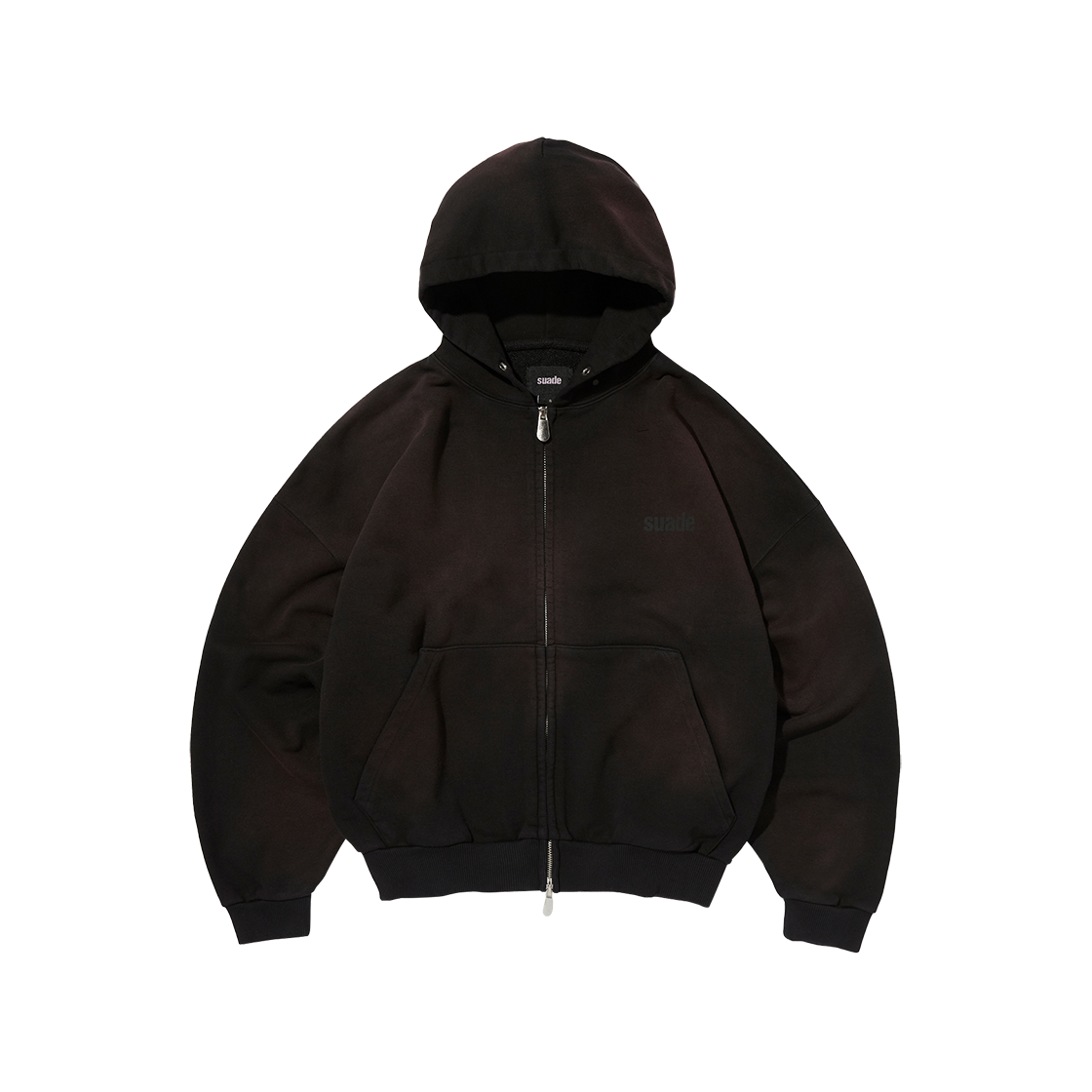 스웨이드 크롭 워시드 후드 집업 다크 블랙(Suade Cropped Washed Hood Zip Up Dark Black)