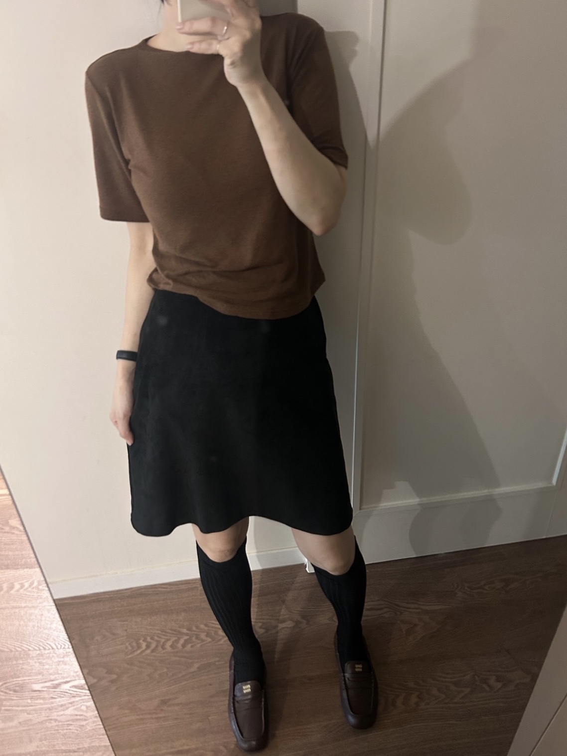 (W) Miu Miu Nappa Leather Loafers Briarwood, Miu Miu Arcadie Leather Bag Black 착용 스타일 - 1