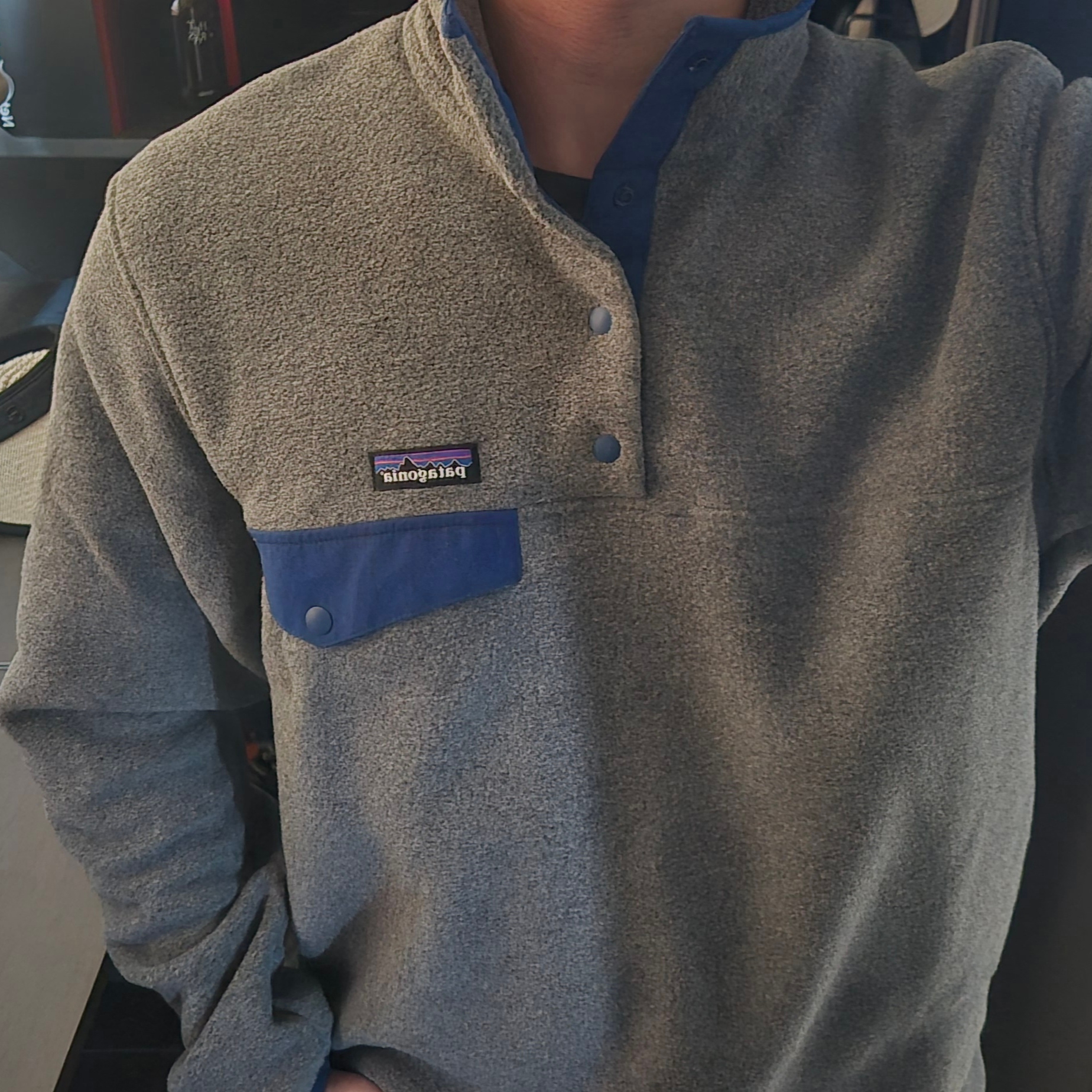 Patagonia Lightweight Synchilla Snap-T Fleece Pullover Nickel Blue 착용 스타일 - 1