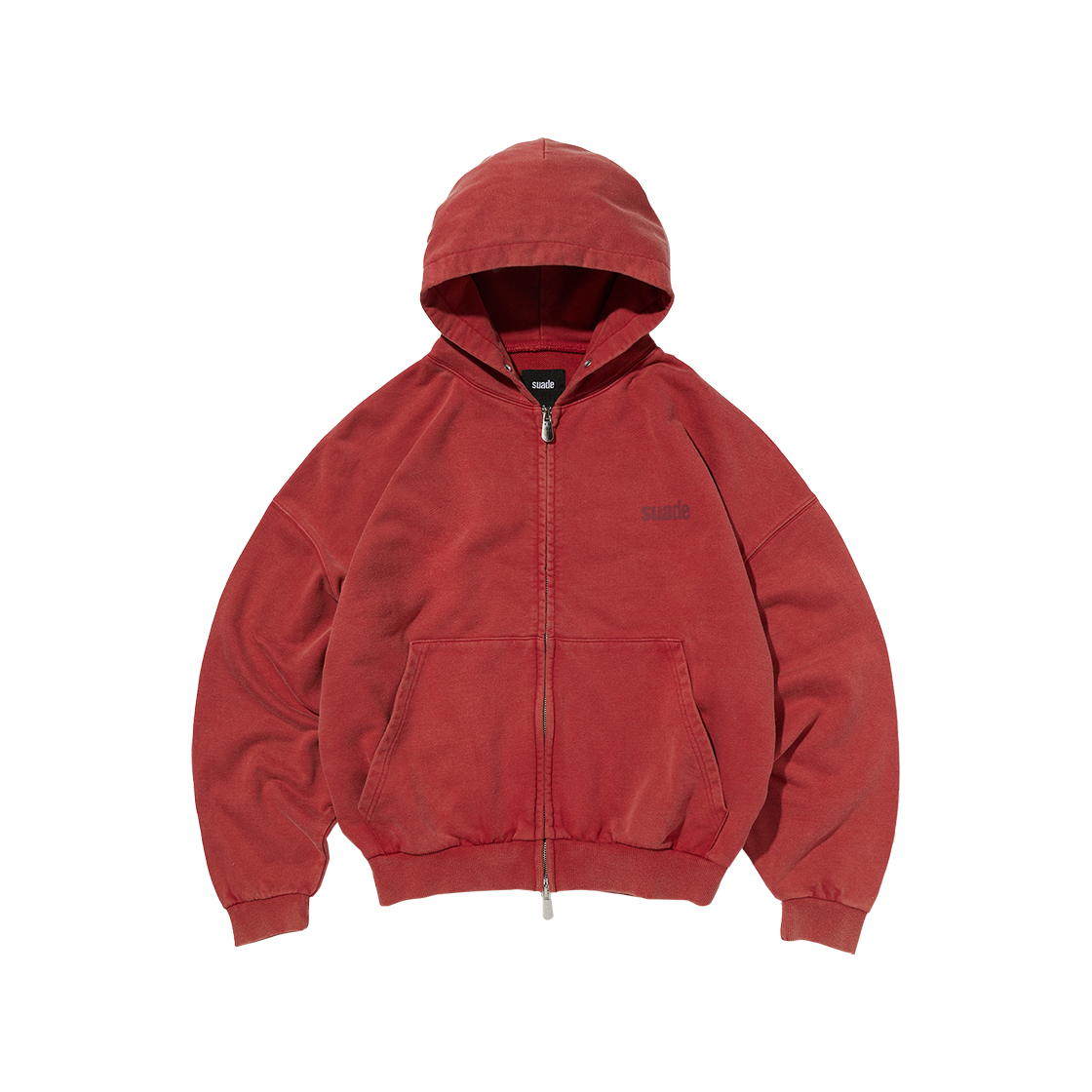 SDEFTO514RD Suade Cropped Washed Hood Zip Up Red