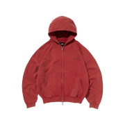 Suade Cropped Washed Hood Zip Up Red