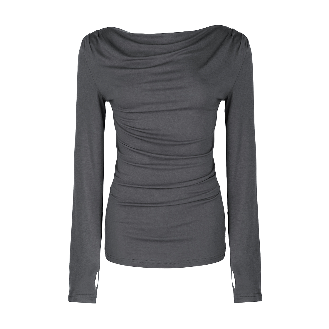 P0000EOA Roughneck Draped Hooded Long Sleeve Top Gray