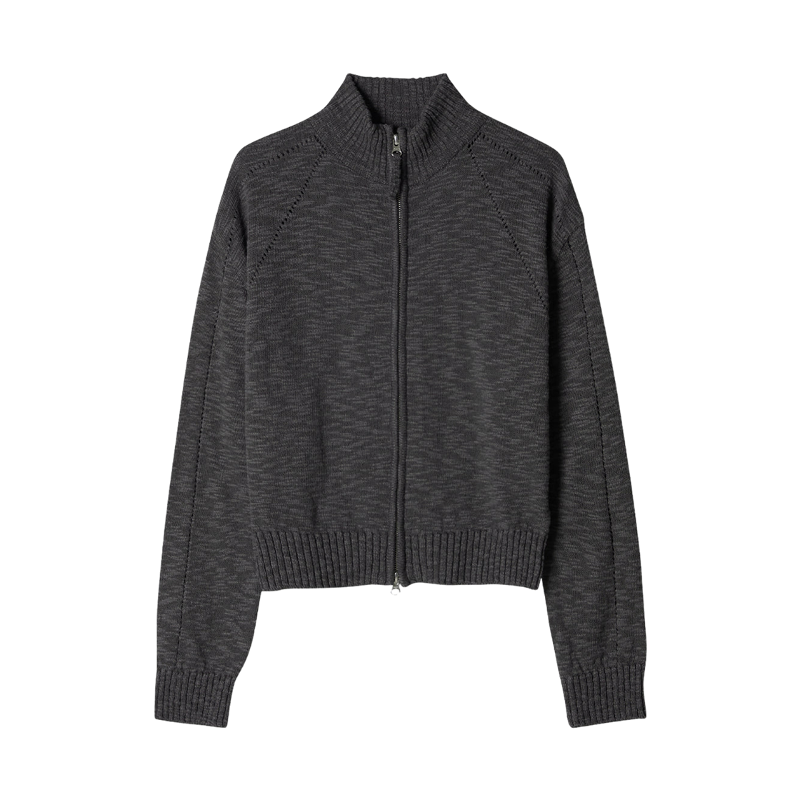 - Aviemuah Openwork Breeze Knit Zip Up Dark Grey