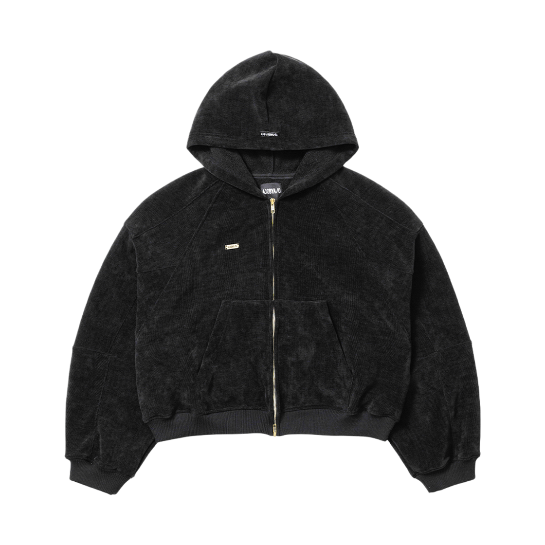 AJ254OT008BK AJOBYAJO Corduroy Short Zip-Up Hoodie Black