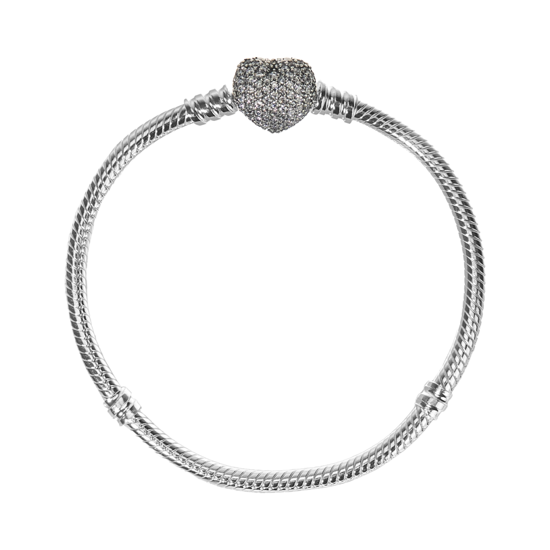 590727CZ (W) Pandora Moments Sparkling Heart Clasp Snake Chain Bracelet Sterling Silver Clear