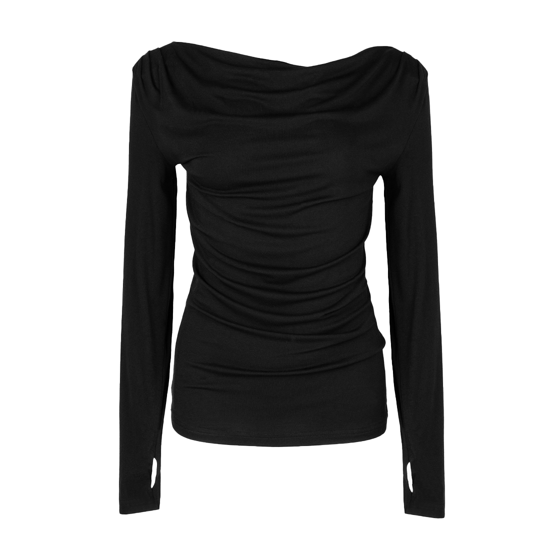 P0000EOB Roughneck Draped Hooded Long Sleeve Top Black