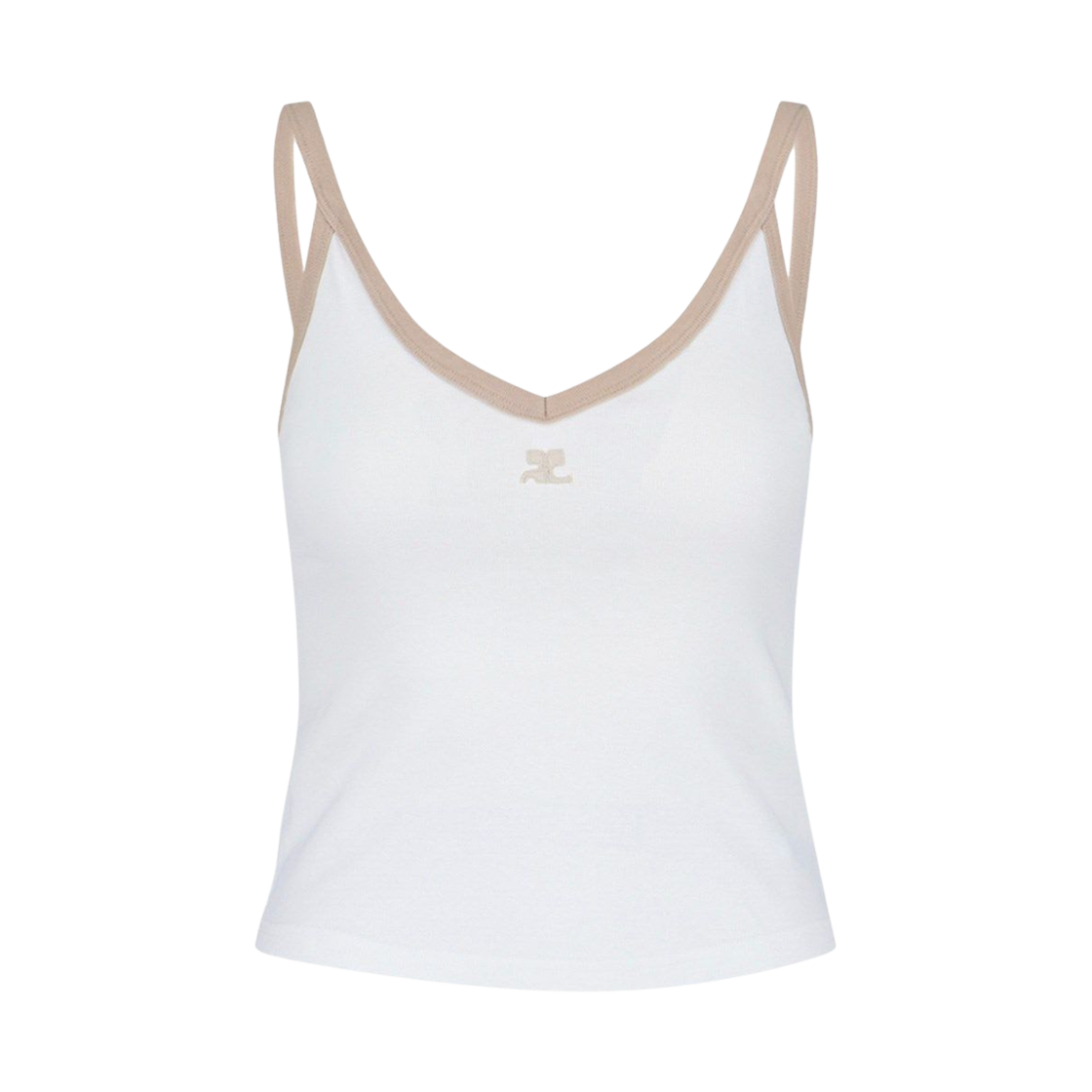 (W) 꾸레쥬 콘트라스트 브이넥 탑 화이트((W) Courreges Contrast V-Neck Top White)