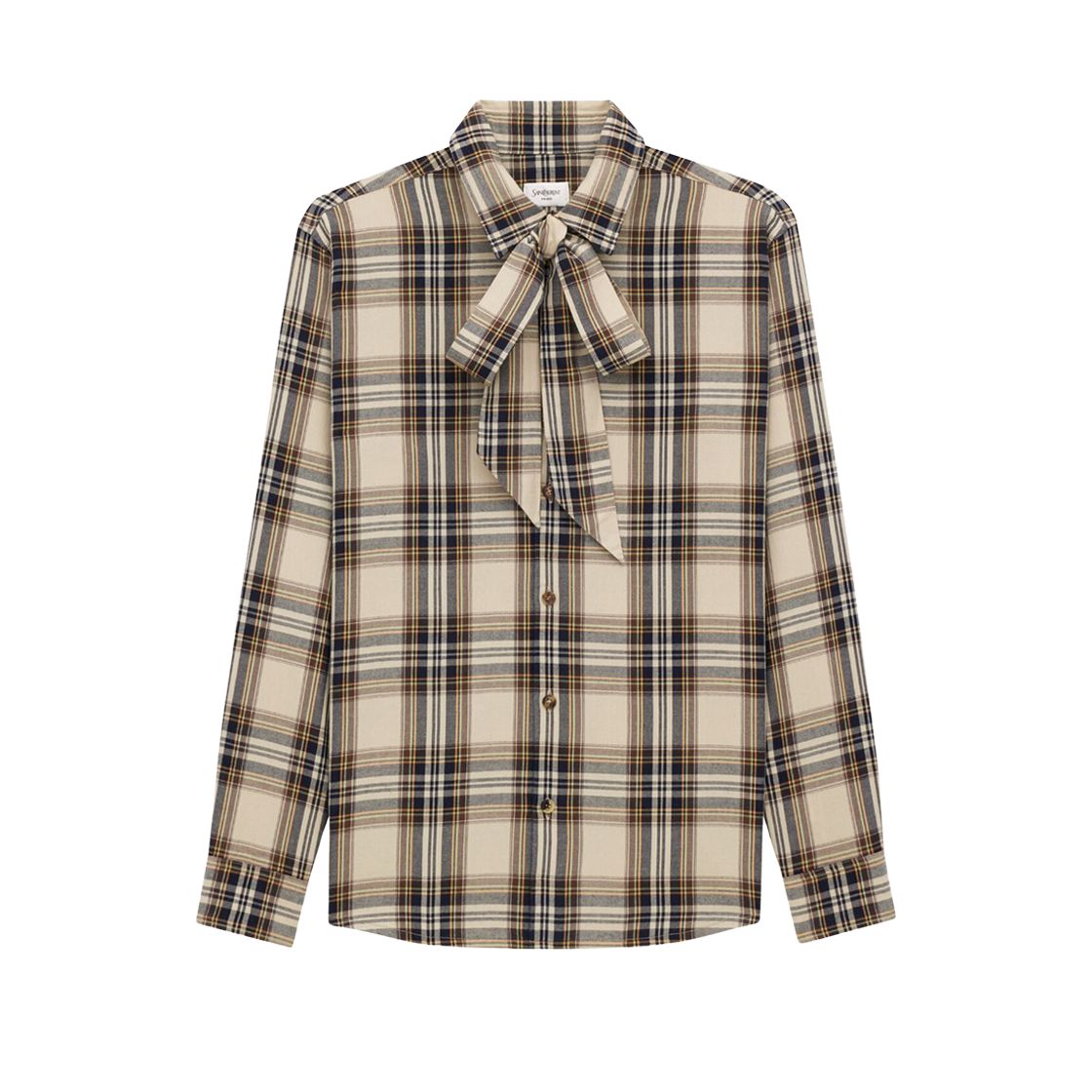 838890-Y31VA-7300 (W) Saint Laurent Cassandre Lavalliere Shirt in Cotton Tartan Brighton Checks