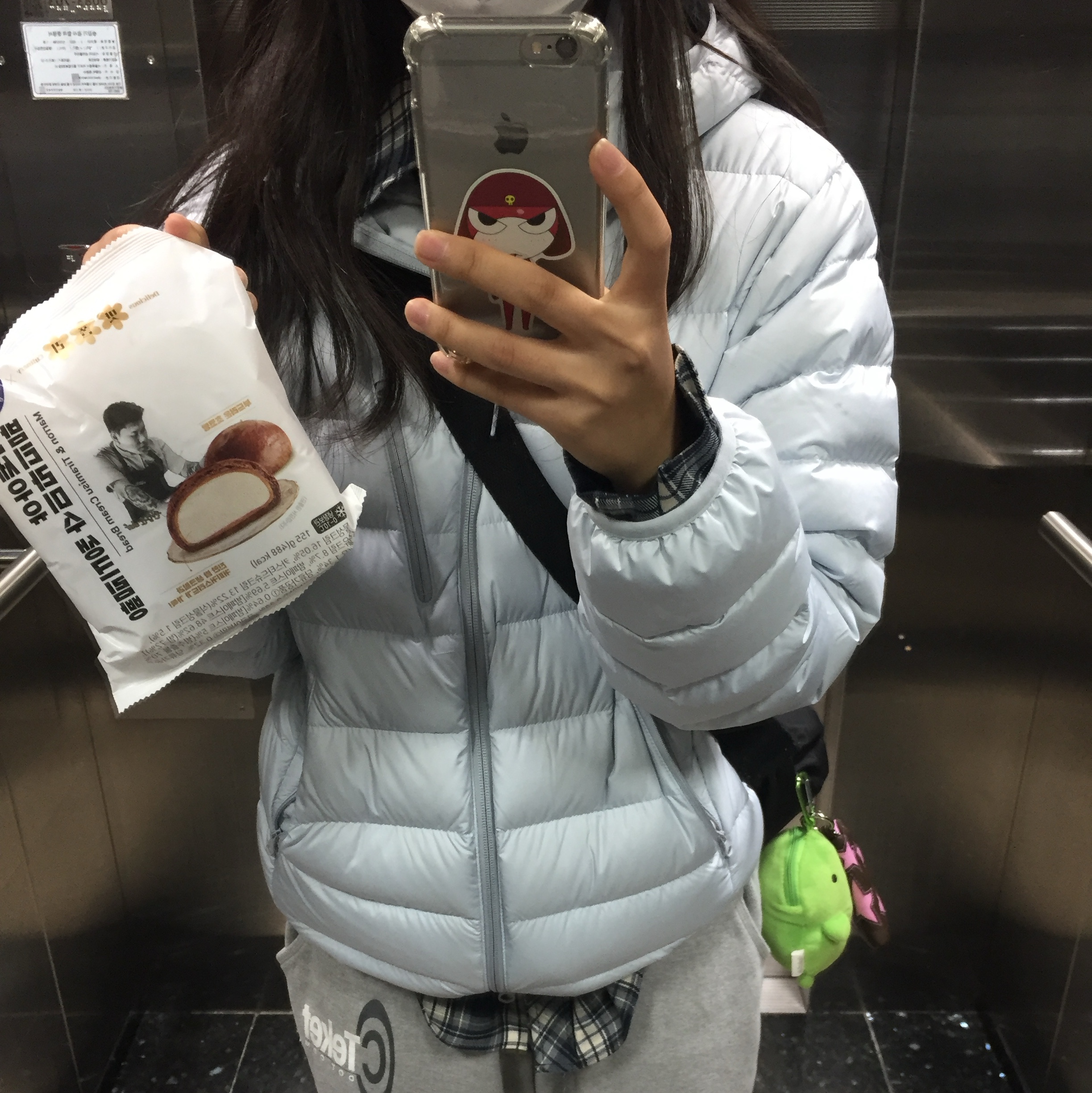 Musinsa Standard City Leisure Hooded Light Down Jacket Cloudy Blue 착용 스타일 - 2