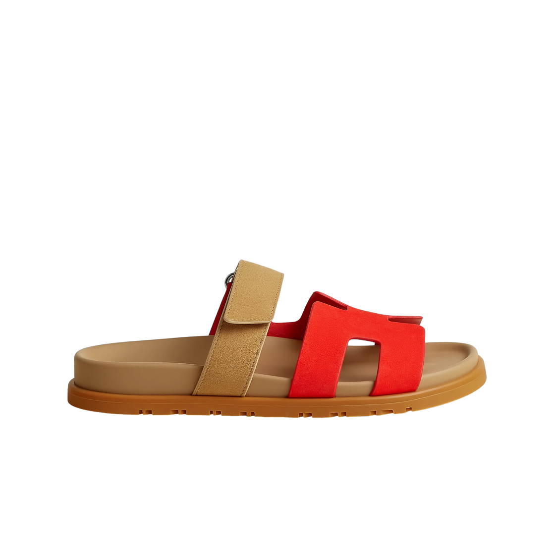 H222297Z5H (W) Hermes Chypre Sandal Suede Goatskin & Rouge Grenadin Beige Albinos