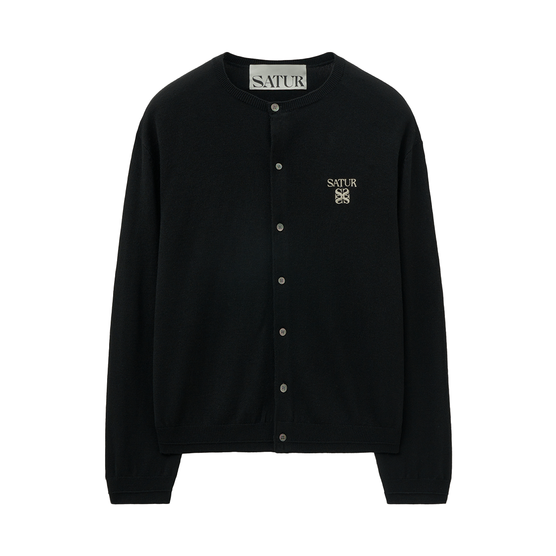 SA253MKC06BLK0 SATUR Loren Basic Crew Neck Fine Cardigan Black