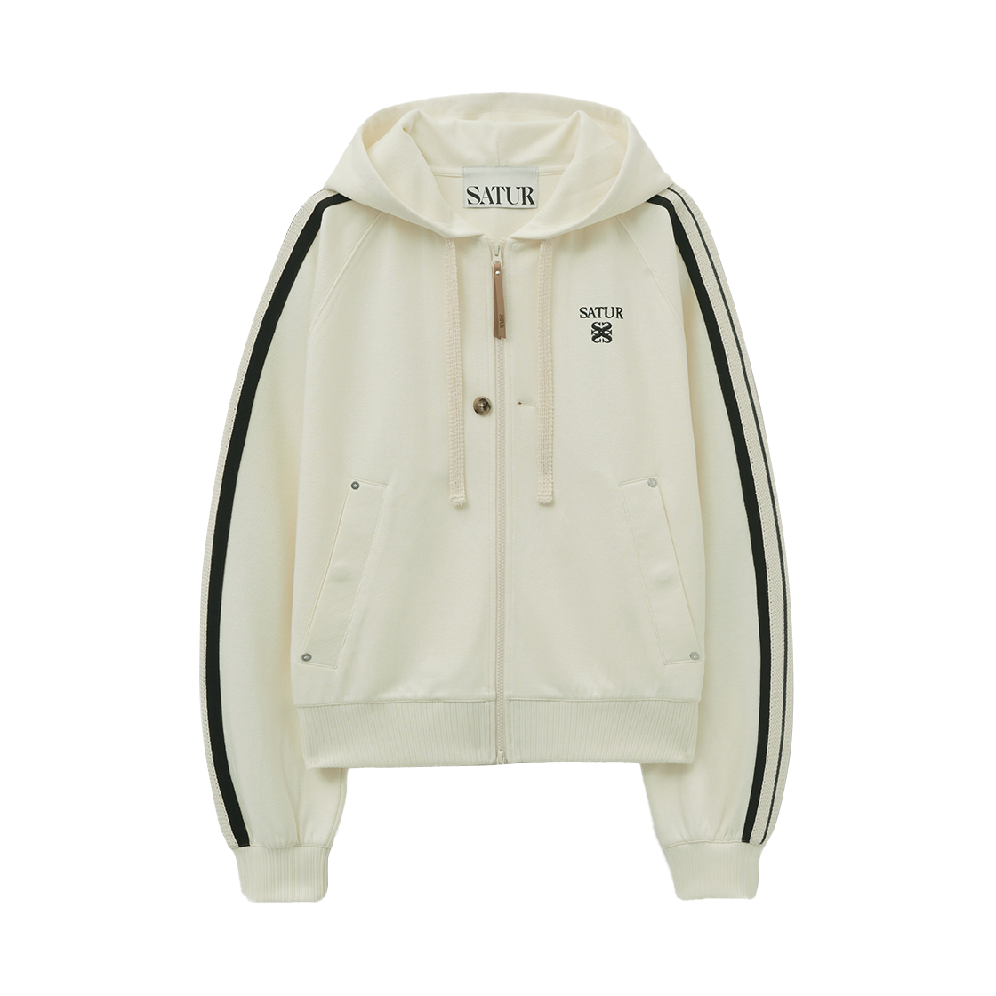 SA253UTJ01CRBK SATUR Lawton Loose Fit Hood Zipup Cream Black
