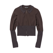 (W) Mischief Lightweight Waffle Zip Up Shirts Brown