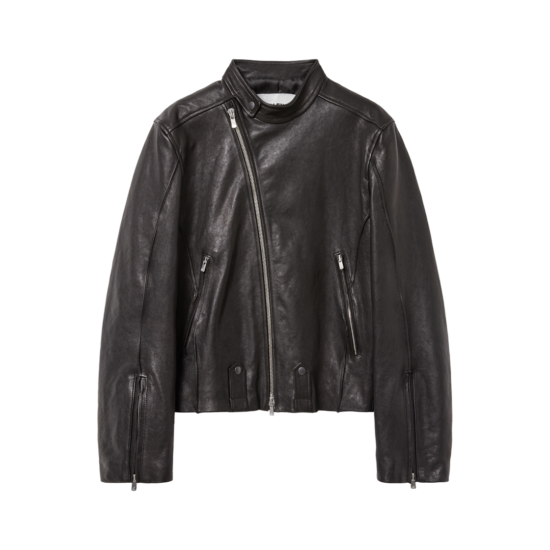 알렌느 레더 에시메트릭 바이커 자켓 블랙(Haleine Leather Asymmetric Biker Jacket Black (WJ301))