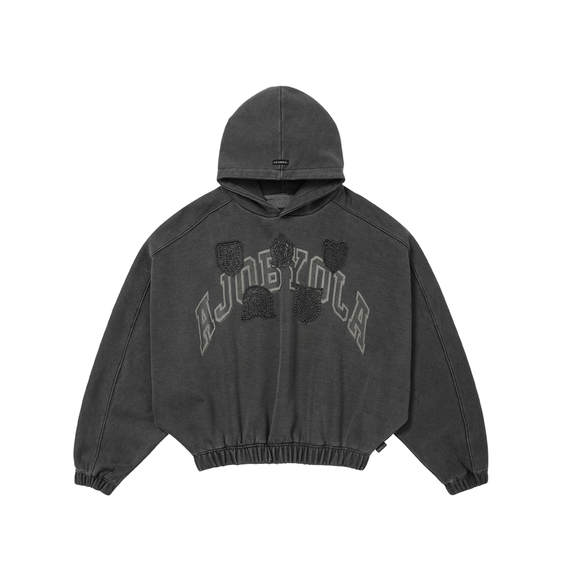 AJ254TP007CH AJOBYAJO University Wappen Batwing Hoodie Charcoal