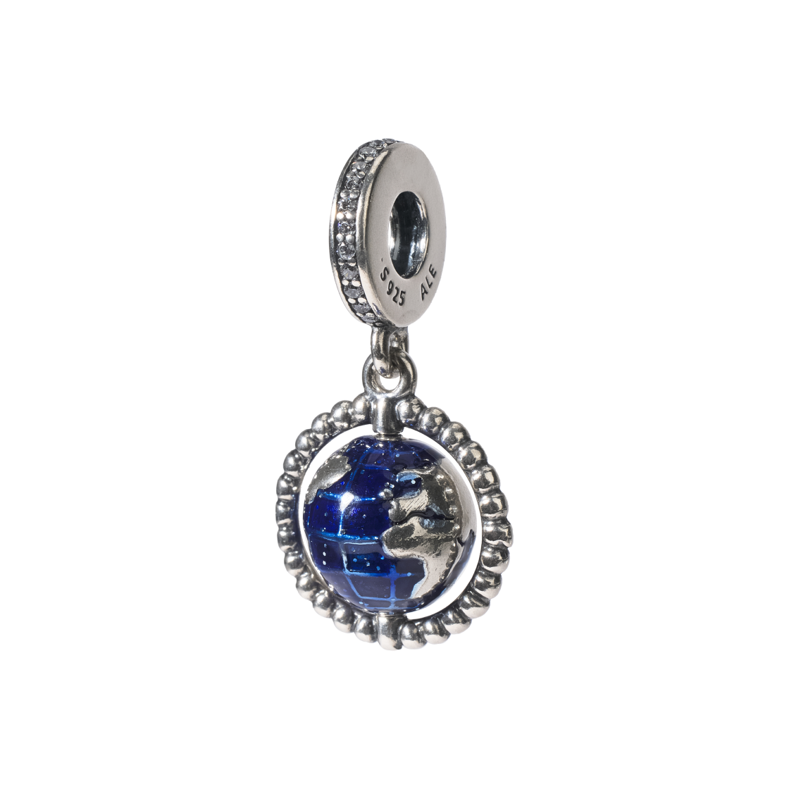 (W) 판도라 스피닝 글로브 댕글 참 스털링 실버 블루((W) Pandora Spinning Globe Dangle Charm Sterling Silver Blue) - 1