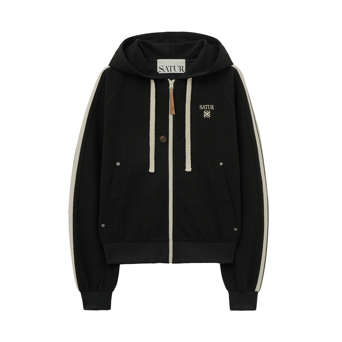 SA253UTJ01BLK0 SATUR Lawton Loose Fit Hood Zipup Caviar Black