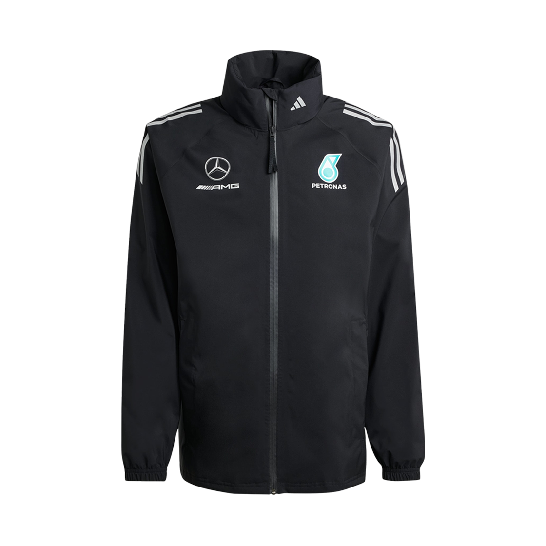 JX0760 Mercedes AMG Petronas x Adidas F1 Team Mechanics Rain Jacket Black Reflective Silver - KR Sizing