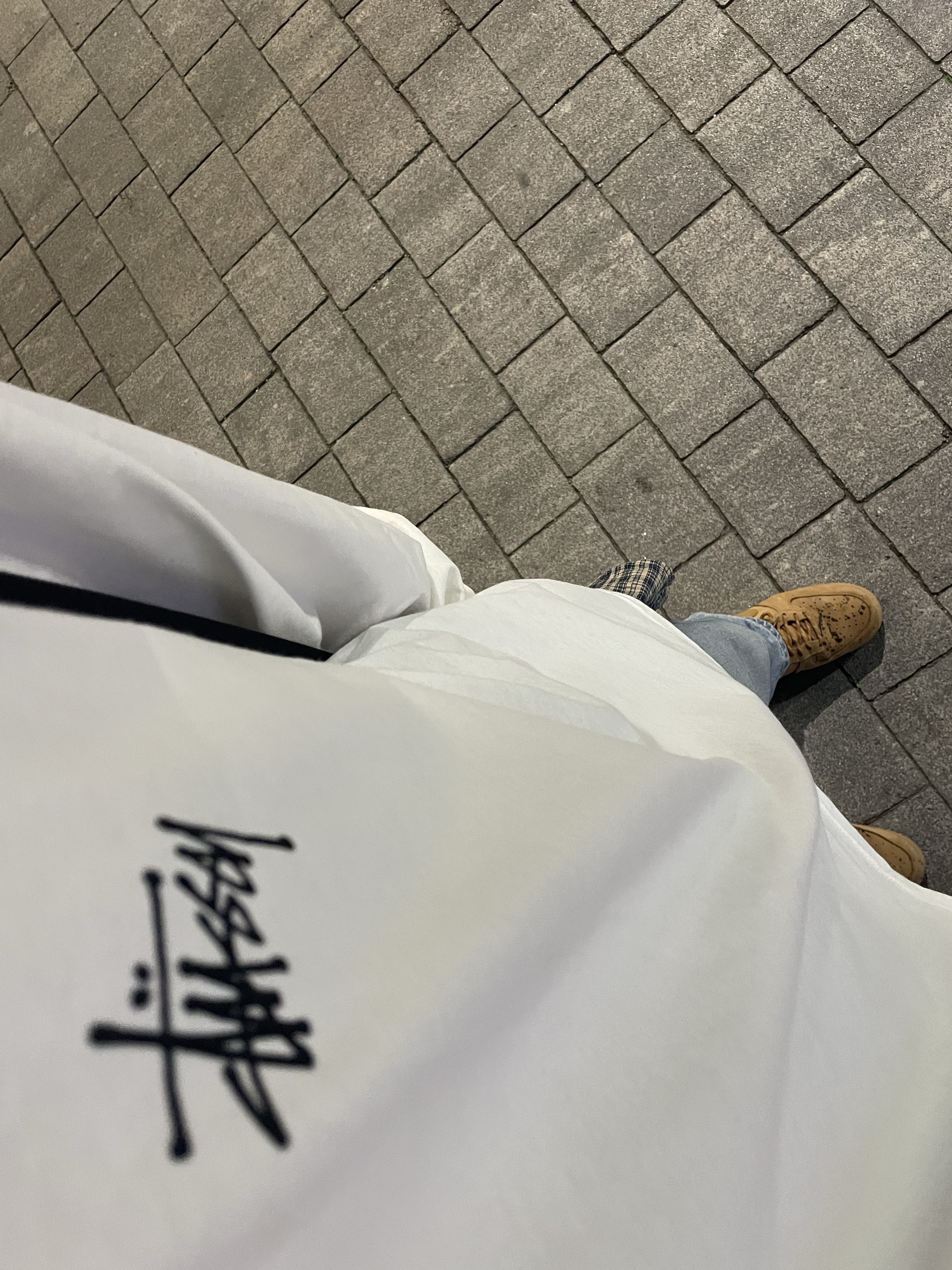 Stussy Basic Stussy LS T-Shirt White 2023, Nike Air Force 1 '07 WB Flax 착용 스타일