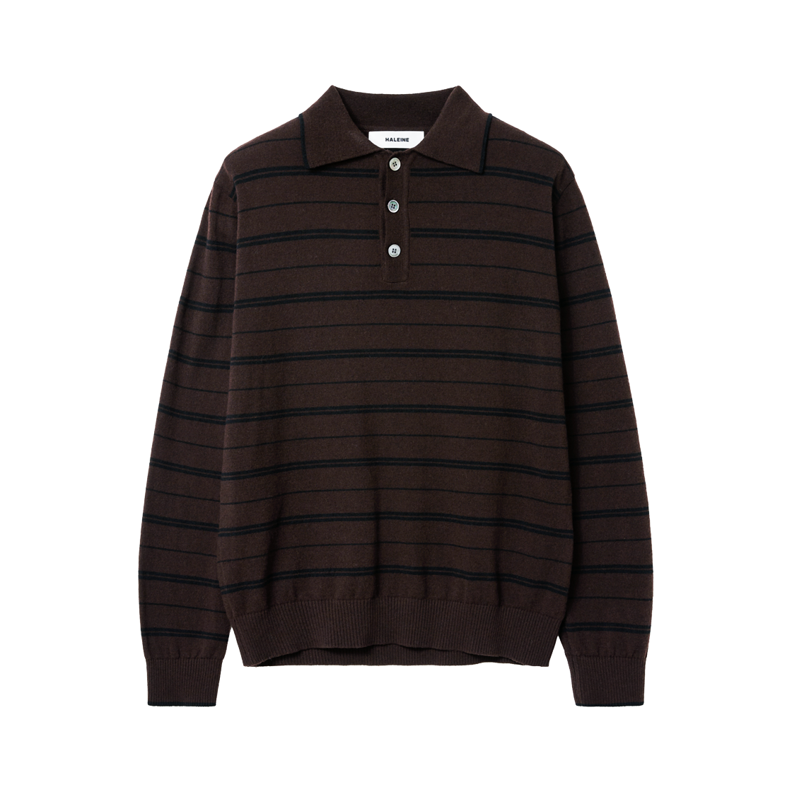 알렌느 스트라이프드 울 코튼 폴로 니트 브라운