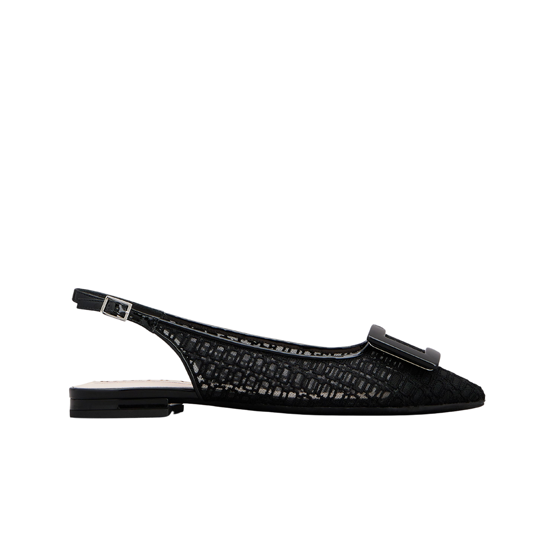 (W) 로저 비비에 고메틴 버클 슬링백 플랫 블랙((W) Roger Vivier Gommettine Buckle Slingback Flats Black)