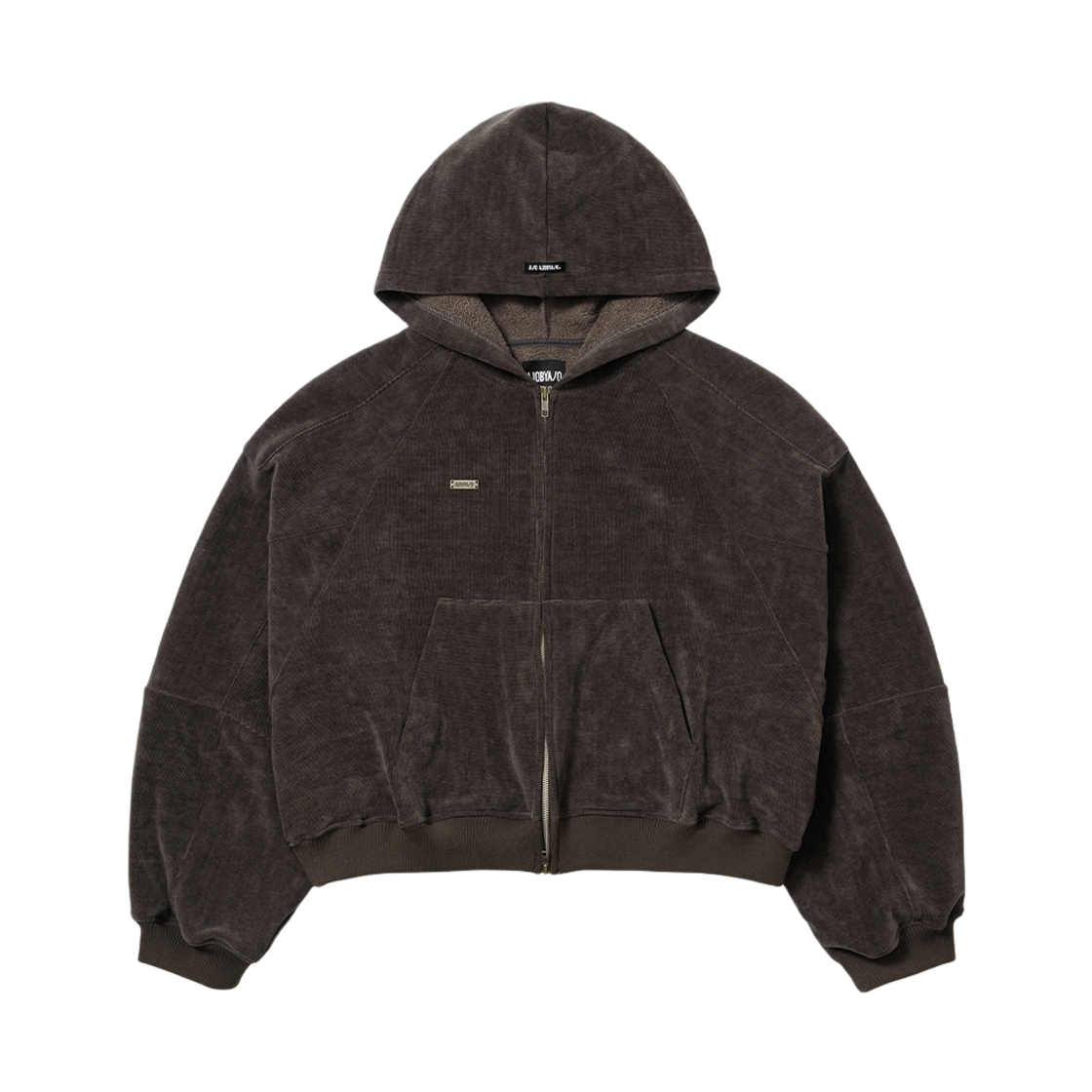 AJ254OT008BR AJOBYAJO Corduroy Short Zip-Up Hoodie Brown