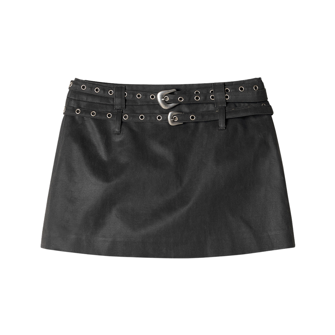 - (W) Aviemuah Vintage Eyelet Double Belt Skirt Grey
