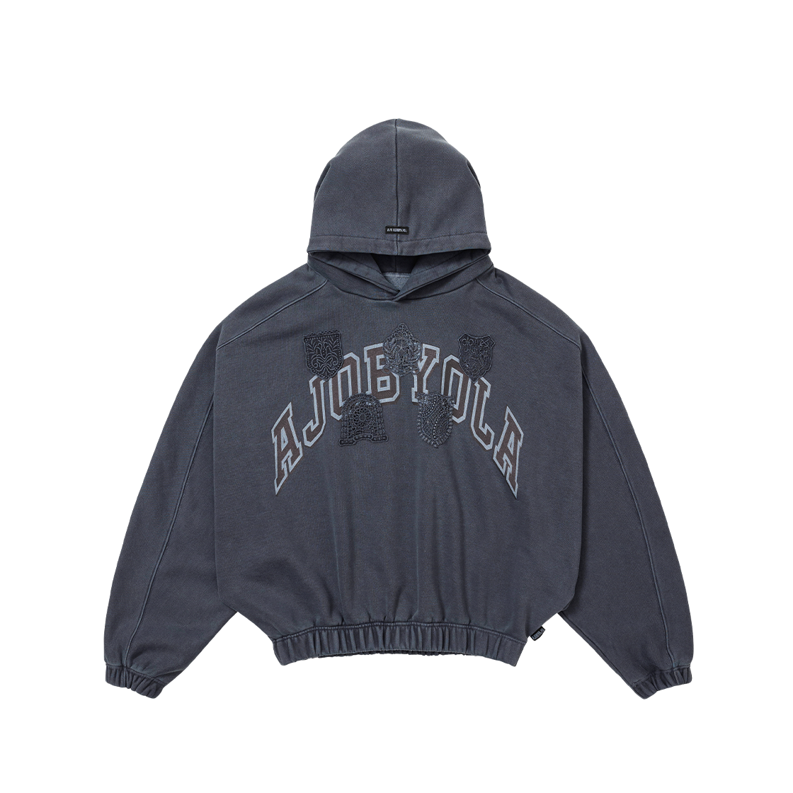 AJ254TP007NV AJOBYAJO University Wappen Batwing Hoodie Navy