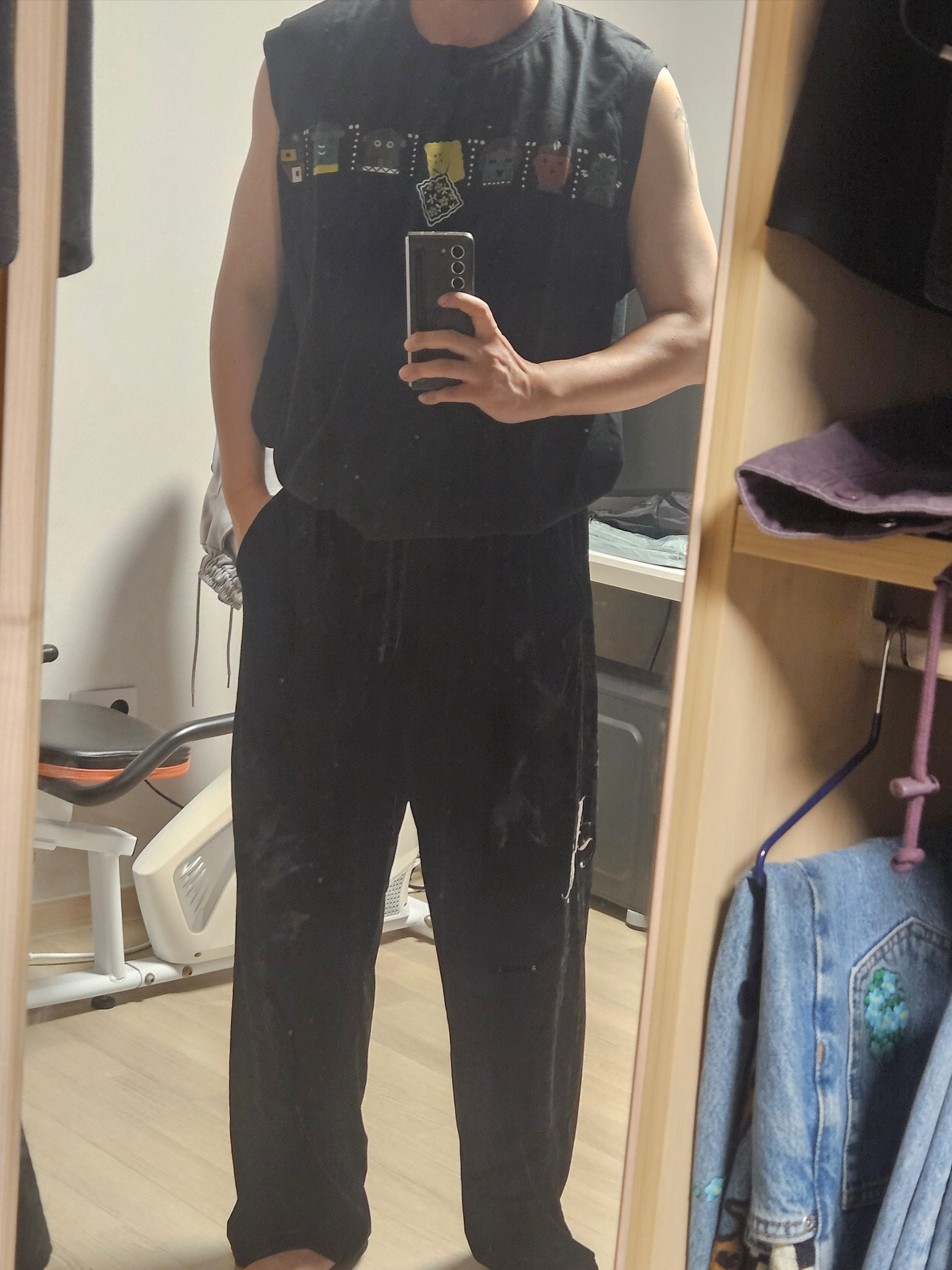 Kapital 20 Jersey Sleeveless Big T-Shirt Peckish & Kachina Pt Black 착용 스타일