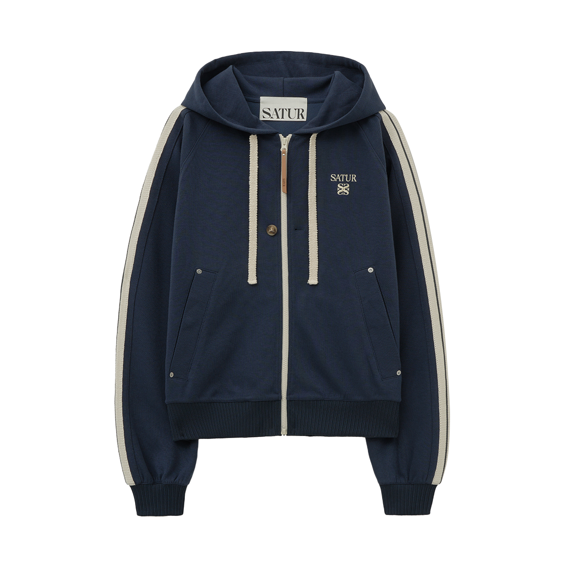 SA253UTJ01NVY0 SATUR Lawton Loose Fit Hood Zipup Navy