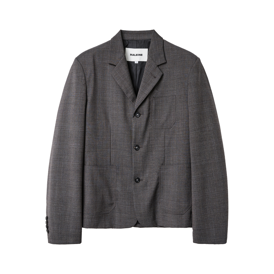 알렌느 쓰리버튼 울 체크 크롭드 블레이져 차콜