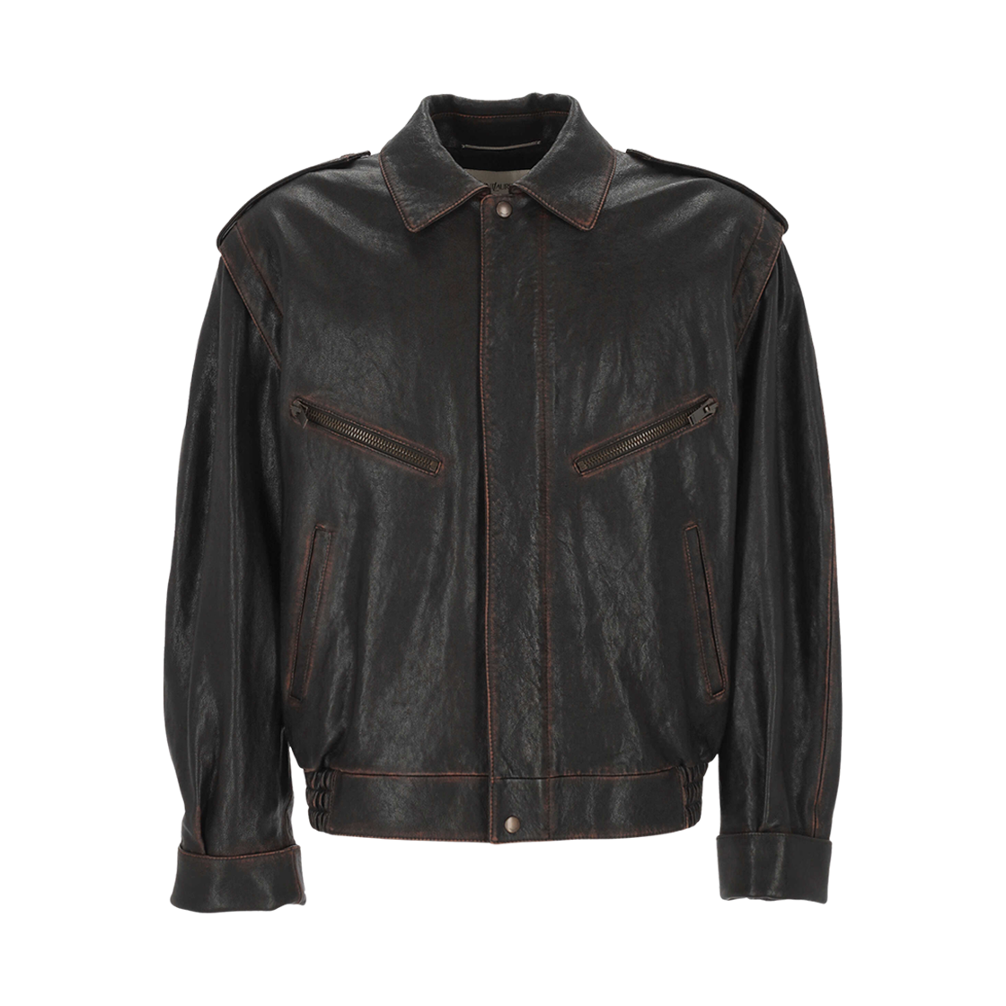 845464-YCNX2-1628 Saint Laurent Bomber Jacket in Lambskin Brown