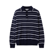 Haleine Striped Wool-Cotton Polo Knit Navy (WT302)