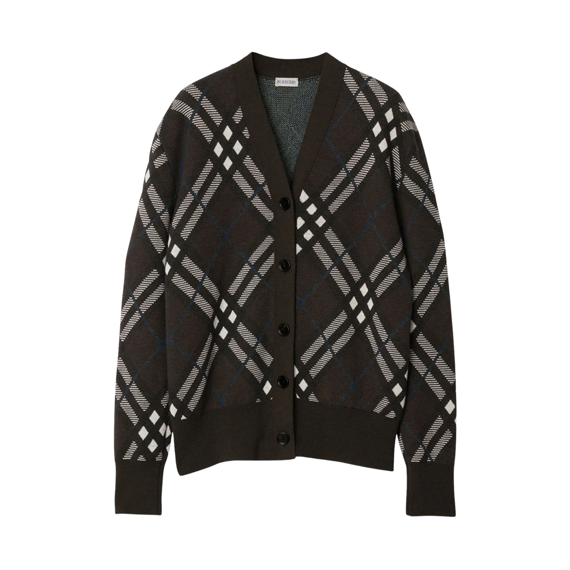 (W) 버버리 울 브이넥 체크 가디건 블랙((W) Burberry Wool V-Neck Check Cardigan Black)
