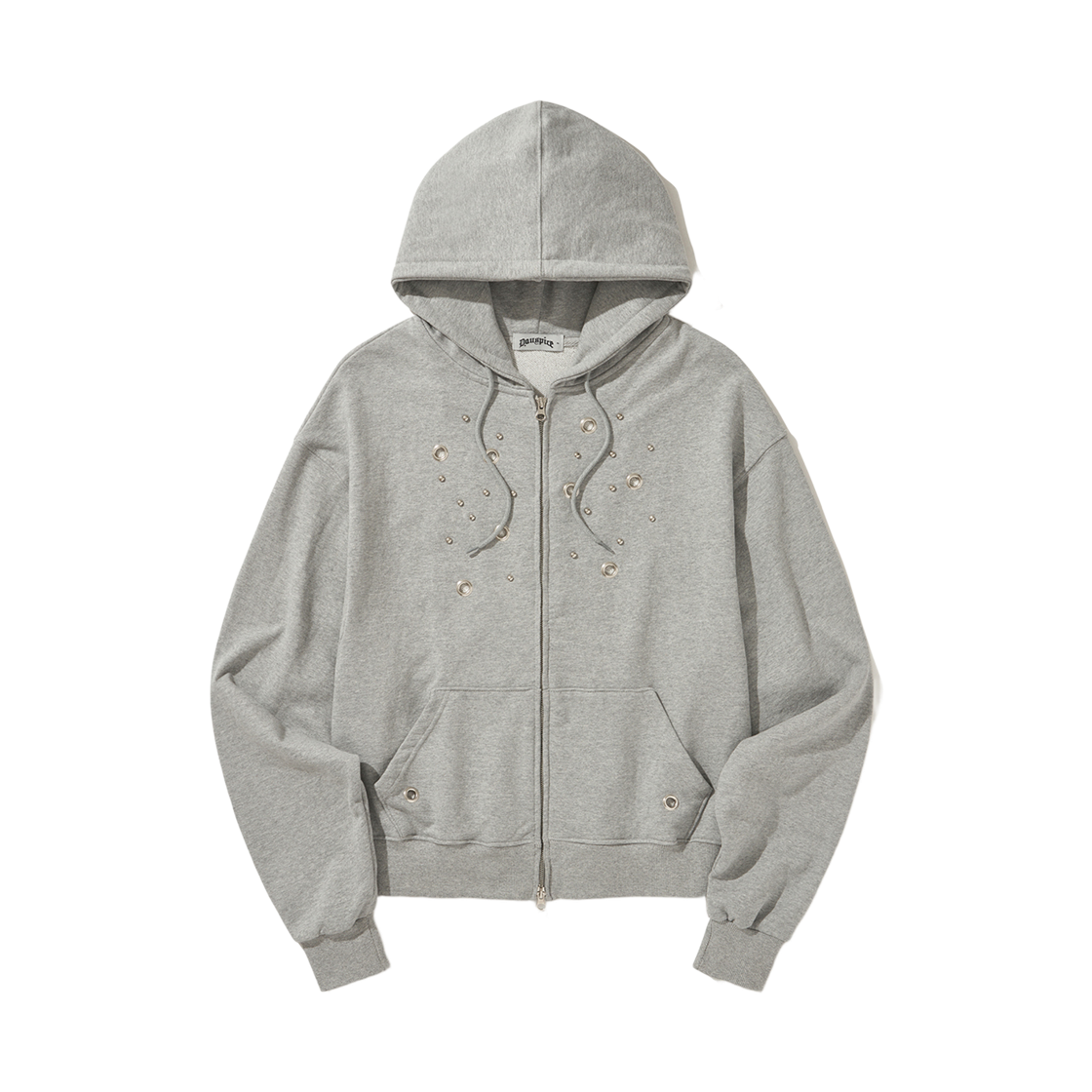 디오스피스 아일렛 스터드 후드 집업 그레이(DAUSPICE Eyelet Stud Hoodie Zip-up Gray)