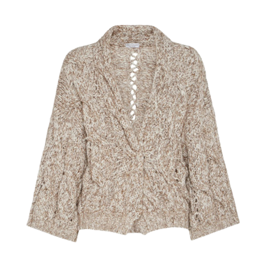 (W) 브루넬로 쿠치넬리 캐시미어 블렌드 청키 니트 가디건 내츄럴((W) Brunello Cucinelli Cashmere Blend Chunky Knit Cardigan Natural) - 1