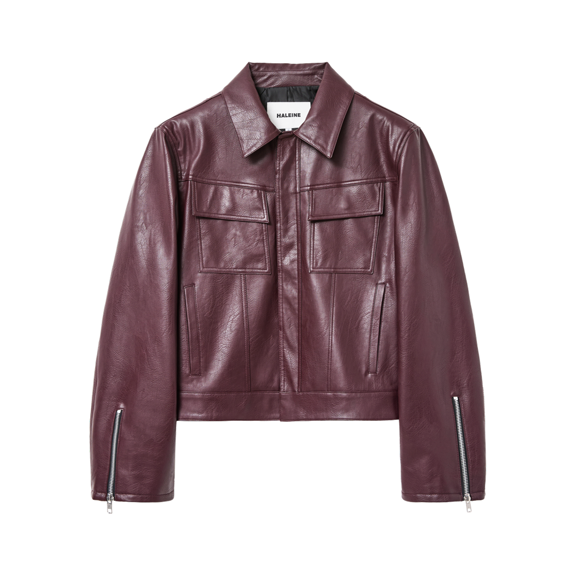 알렌느 트러커 포우 레더 자켓 버건디(Haleine Trucker Faux Leather Jacket Burgundy (WJ346))