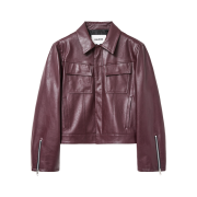 Haleine Trucker Faux Leather Jacket Burgundy (WJ346)