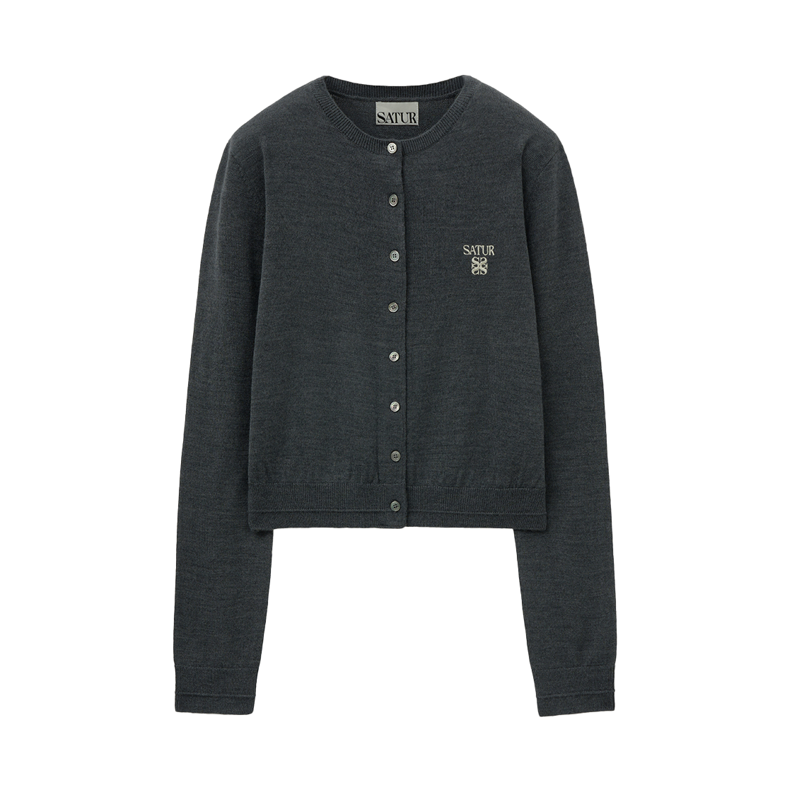 SA253WKC06CCL0 SATUR W Loren Basic Crew Neck Fine Cardigan Charcoal