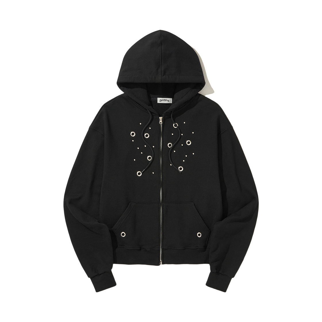 디오스피스 아일렛 스터드 후드 집업 블랙(DAUSPICE Eyelet Stud Hoodie Zip-up Black)