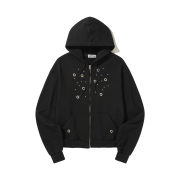 DAUSPICE Eyelet Stud Hoodie Zip-up Black