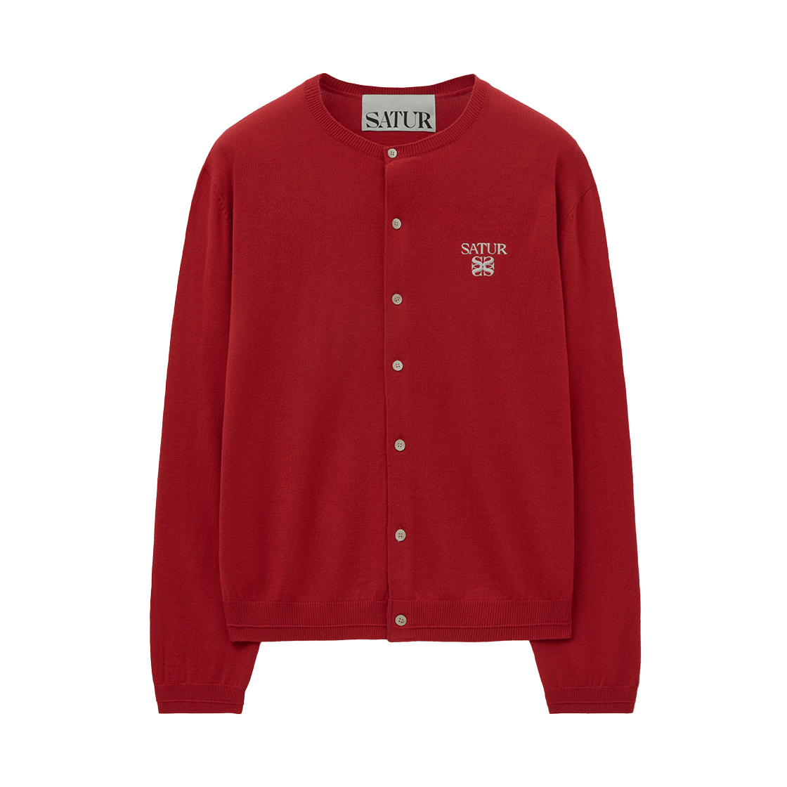 SA253MKC06RED0 SATUR Loren Basic Crew Neck Fine Cardigan Red