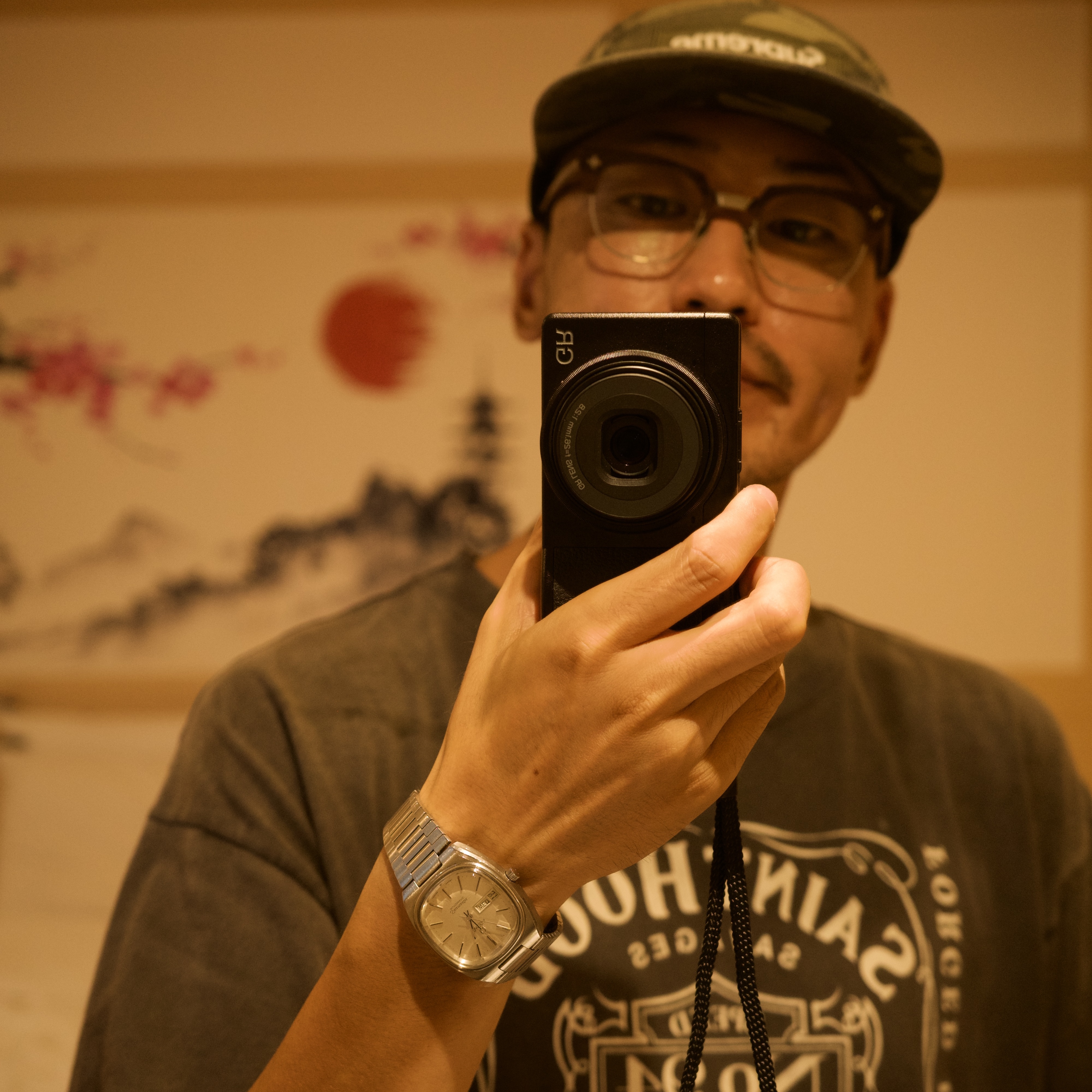 Ricoh GR IIIx Black (Korean Ver.), Neighborhood x Saint Mxxxxxx STHD Fearless T-Shirt Black - 25SS 착용 스타일