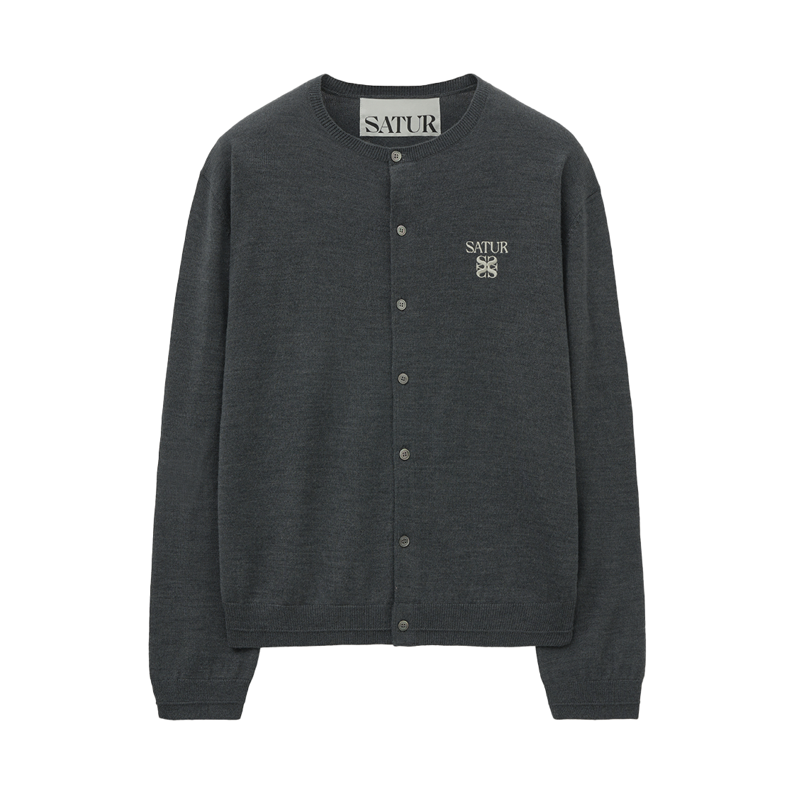 [사은품 증정] 세터 로렌 베이직 크루넥 파인 가디건 차콜([사은품 증정] SATUR Loren Basic Crewneck Fine Cardigan Charcoal)